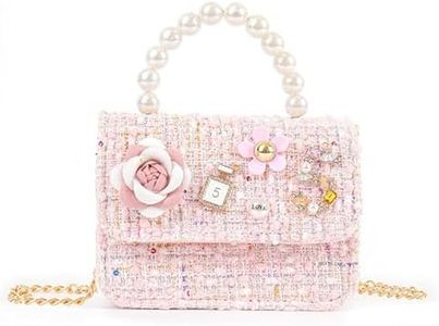 ZWI-player Little Girls Princess Purses Cute Crown Crossbody Bag Handbag with Pearl Handle for Kids Toddler, Pink, Fashion Purse