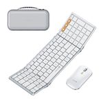 ProtoArc Foldable Keyboard and Mouse, XKM01 Folding Bluetooth Keyboard Mouse Combo for Business and Travel, 2.4G+Dual Bluetooth Full-Size Portable Keyboard for Laptop iPad Tablets (White Silver)