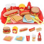 Sotodik Pretend Play Food Set for Children,Removable Fast Food Playset with Tray Hamburger Hotdog Fries Combo,Play Kitchen Accessories Role Play Toys,Educational Gift for Kids Boys Girls