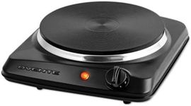 OVENTE Electric Countertop Single Burner, 1000W Cooktop with 7.25 Inch Cast Iron Hot Plate, 5 Level Temperature Control, Compact Cooking Stove and Easy to Clean Stainless Steel Base, Black BGS101B