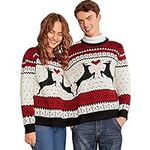 CHARMMA Crew Neck Long Sleeve Two Person Knit Pullover Ugly Christmas Sweater (Colormix 2, One Size)