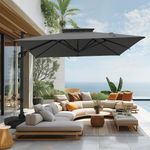 Sophia & William Cantilever Patio Umbrella 10'x 13', Hydraulic Lift Offset Large Outdoor Umbrellas, 2-Tier Hanging Umbrella with 360-degree Rotation, Grey with Base