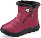 Gaatpot Kids Snow Boots Boy's Girl's Warm Fur Lined Boots Winter Outdoor Waterproof Ankle Booties Shoes (Little Kid/Big Kid), Wine Red 2, 1 UK