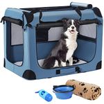 Petprsco Portable Dog Crate, Collapsible Dog Travel Crate 32x23x23 with Soft Blanket Foldable Bowl and a Poop Bag with Dispenser for Medium & Large Dogs