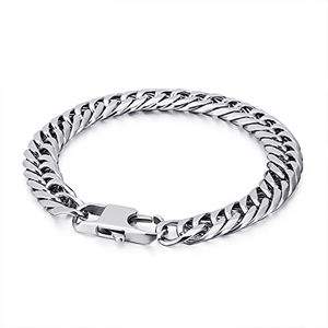 Beydodo Bracelets pour Homme Acier, Bijoux Cadeaux Bracelet 23 cm Bracelet Chaîne Gourmette en Argent 10 mm Largeur