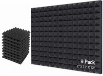 KS Studio Pyramid Acoustic Foam Panels 2"x12"x12" (Black) High Density| Sound Absorber Professional Charcoal | Studio & Home Decreasing Noise and Echoes (9)