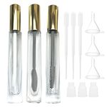 Empty Mascara Tube and Wand Glass, 3PCS 10ml Empty Mascara Tube and Lip Gloss Tubes, Eyelash Spoolies with Tube, Eyelash Growth Packing Tube Container for Home and Travel (B)