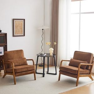 Karl home Accent Chairs Set of 2, Mid-Century Modern Chair with Pillow Upholstered Lounge Arm Chair with Solid Wood Frame & Soft Cushion for Living Room, Bedroom, Balcony, Corduroy Brown