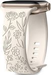 Mastten Floral Engraved Strap Compatible with Apple Watch Strap 38mm 40mm 41mm 42mm for Women, Soft Silicone Elegant Rose Floral Pattern Band for iWatch Series SE 10 9 8 7 6 5 4 3 2 1, Starlight