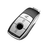 DHIHAA™ Soft TPU Leather Pattern Styling Car Remote Key Cover Case Shell for Mercedes Benz E-Class S-Class Keyless (Silver Black)