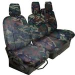 FSW - Green Camo Transit Custom Tailored Van Seat Covers - Heavy Duty Single And Double Passenger With Carpet Mat Set Of Waterproof Ford Transit Custom Seat Covers, Seat Protector - UK Manufactured