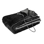 Navaris Black/Grey Heated Throw Electric Blanket 180 x 130cm Heated Blanket Machine Washable Faux Fur Electric Throw Overblanket with 3HR Auto-Off Timer and 3x Control Heat Setting