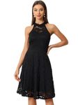 Allegra K Lace Dress for Women's Halter Neck Sleeveless Elegant Cocktail A-Line Dress Black XS