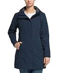 33,000ft Women’s Waterproof Jacket with Hood Ladies Softshell Jacket Fleece Lined Windbreaker 8000MM Raincoat Long Waterproof Coats for Outdoor Walking, Midnightblue XL