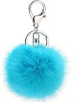 ETENOVA Pom Pom Keychain Genuine Rabbit Fur Ball Keychain Fluffy Accessories Car Bag Charm, Sky Blue