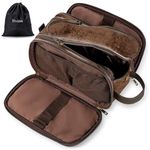 Water-Resistant Leather Toiletry Bag for Men, Women Large Travel Wash Bag Shaving Dopp Kit Bathroom Gym Toiletries Makeup Organizer with Wet Dry Bag (Chocolate-Medium)