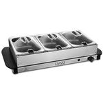 Fineway Electric Buffet Server 3 Tray - Food Hotplate Warmer - 3 Large Multicooker - Ideal For Barbecues