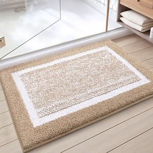 Color&Geometry Khaki Bathroom Rugs - Absorbent, Non Slip, Soft, Washable, Quick Dry, 24"x36" Small Grey and White Bath Mats for Bathroom, Microfiber Shower Mat Bath Rug Bathroom Carpet