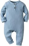 Eghunooy Baby Boy Girl Solid Color One Piece Romper Jumpsuit Outfits Clothes (Newborn) Blue