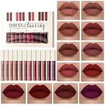 12 Colors Matte Liquid Lipstick Set Velvety Lip Gloss Lip Kit Waterproof Long Lasting Wear Nude Lip Gloss Beauty Cosmetics Gift Box Set (Set A)