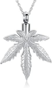 shajwo Marijuana Leaves Urn Necklaces for Ashes for Women Men Cremation Jewelry Maple Leaf Memorial Human Ashes Keepsake Pendant,Silver