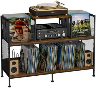 Vintage Vinyl Record Storage Stand – Large Capacity for 350 Albums, 4 Adjustable Dividers, Stylish Mid-Century Design with Extra Top and Middle Spaces, Sturdy and Durable (Patent Pending)