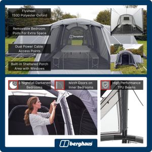 Berghaus 9-Man Air Tent, Grey – Kepler Family Camping Shelter