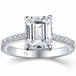 SHELOVES 3 Ct Emerald Cut Engagement Rings 5A CZ Fake Diamond Travel Engagement Ring 925 Sterling Silver Rings for Women Sz L 1/2