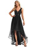 Ever-Pretty Women's Prom Dresses High-Low Sequin V Neck Tulle Sleeveless Ball Gowns Black 10