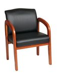 WorkSmart Office Star Medium Visitors Chair with Oak Finish Base and Arms, Black Faux Leather