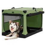 Petsfit Collapsible Dog Crate, Adjustable Fabric Cover by Spiral Iron Pipe, Chew Proof 3 Door Design Extra Large Dog Crates 100 cm L x 64 cm W x 63 cm H Green