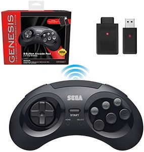 Retro-Bit Sega Genesis 2.4 GHz Wireless Controller 8-Button Arcade Pad for Sega Genesis Original/Mini, Nintendo Switch, PC, Mac – Includes 2 Receivers & Storage Case - Black