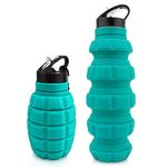 Collapsible Travel Water Bottle18oz, Reuseable BPA Free Silicone Foldable Water Bottles for Gym Camping Hiking, Portable Leak Proof Sports Water Bottle with Carabiner (Noble blue)