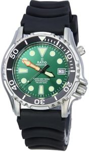 RATIO FreeDiver Helium Safe Dive Watch Stainless Steel Automatic NH35 Movement Diver Watch 1000M Water Resistant Diving Watch for Men (Green)