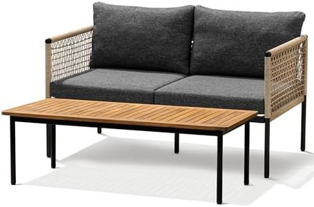 Idzo Oscar Wicker Metal Loveseat with Coffee Table – Black, 2-Seater Outdoor Sofa Set for Small Patios, Balcony or Garden, Heavy-Duty Love Seat Couches for Relaxing and Entertaining