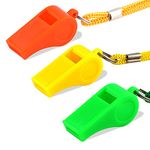 KINBOM 3pcs Plastic Whistles with Lanyard, Loud Sound Sport Whistle in Training Survival Emergency Sports for Referee Coach Teacher Dog Training (Yellow, Orange, Green)