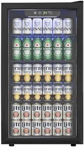 Icyglee Beverage Refrigerator and Cooler, 126 Can Mini fridge with Plastic Door, Beverage Cooler with Digital Temperature Display & Adjustable Shelves for Soda Beer or Wine, Black