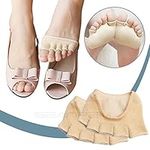 Women's Open Five Toe Socks - Peep Toe No Show Forefoot Cushions, Foot Pain Relief Straighteners Stockings, Yoga Pilates Ballet Dance Toe Separator Pads, for Corns/Calluses/Blisters/Bunions (Skin)