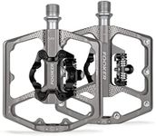 FOOKER MTB Mountain Bike Pedals, Dual Function Flat and Pedal,3 Sealed Bearing Flat Platform Compatible with Clipless Pedal Aluminum 9/16" Pedals with Cleats for Road Mountain BMX MTB