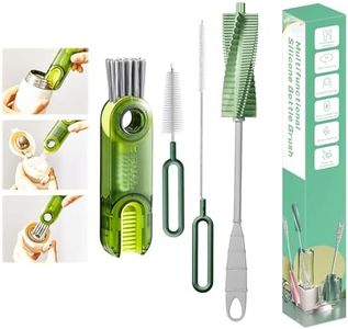 Water Bottle Cleaner Brush Set, Meritpick 3 in 1 Multipurpose Bottle Gap Cleaner Brush & Long Handle Silicone Bottle Brush & Straw Cleaner Brush for All Water Bottle, Baby Bottles (Green)