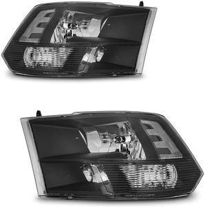 ROADEAL Headlights for 2009-2018 Dodge Ram 1500, for 2010-2018 Dodge Ram 2500 3500 with High/Low beam Bulbs, Driver & Passenger Side(ONLY fit Quad-Hole Single Headlight)