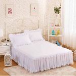 YURASIKU Princess Bed Skirt Romantic Ruffle White Lace Bedspread Polyester Full Queen King Size Bedclothes Bedcover Gift for Girls Bedroom Deocr