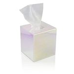 Acrylic Tissue Box Holder, Clear Tissue Box Dispenser for Facial Tissue, Napkins, Dryer Sheets. Perfect Cover for Bathroom, Desks, Countertops, Vanity, Bedroom, Night Stands (Square, Iridescent)