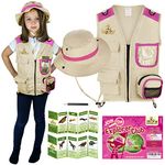 Cheerful Children Toys Kids Explorer Costume Kit - Safari Vest and hat plus Dinosaur and Bug Educational Handbooks. Dress up, Halloween, Outdoor Adventures and Role play. For 3-7 year olds - Pink