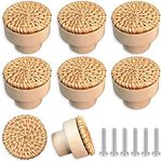 ETIUC 6 Pack Boho Rattan Dresser Knobs Wood Drawer Knobs Handmade Woven Boho Wicker Knobs for Cabinets Dresser Handles Hardware Pulls Kitchen Cabinet Knobs Boho Wood Furniture Knobs (Rattan)