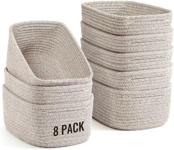 8 Pack Small Storage Baskets for Organizing, Woven Rope Bins for Bathroom, Closet, Shelf Organizer, Cute Cube Decorative Box for Towels, Baby Nursery, Toys, Gift Empty Baskets - 11.5"x7.5"x4.7"-Brown