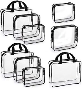 Hedume Set of 9 Clear Makeup Bags, TSA Approved Clear Toiletry Bag Set, Waterproof Clear PVC with Zipper Handle Portable Travel Luggage Pouch