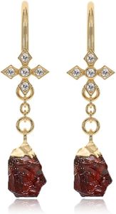 Garnet Earrings for Women in Raw Stone Dangle Drop Shape - 18K Gold Vermeil, Certified 925 Sterling Silver Earring - Hypoallergenic Gold Jewelry for Women, Mothers Day Gifts, Birthday Gifts for Women