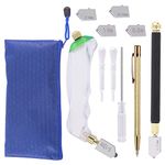 Glarks 13Pcs Glass Cutting Tool Kit, Pistol Grip Glass Cutter and Pencil Style Oil Feed Glass Cutter with Replacement Head 2-6mm/6-12mm/12-20mm, Tungsten Scribe Engraving Pen for Mirror/Tiles/Mosaic