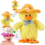 LUKETURE Children's Day Talking Duck Toy Repeats What You Say w/Singing 30 Songs, Dancing Walking Duckling Electric Interactive Animated Plush Buddy Gifts for Toddlers (Straw Yellow Duck)